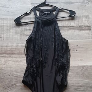 Black Fringe Halter Bodysuit